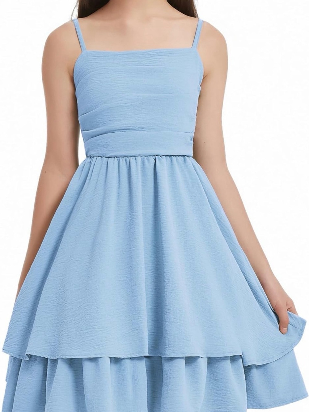 Light Blue Spaghetti-Strap Girls' Tiered Dress